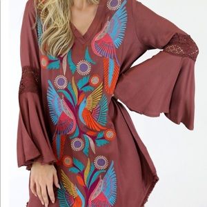 BOHO BIRD EMBROIDERED DRESS - NWOT
